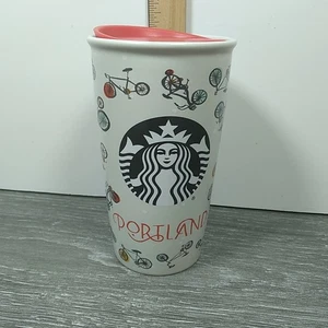 Vaso de bicicleta de cerámica Starbucks 2016 Portland 12 oz. Taza de café de doble pared - Imagen 1 de 7