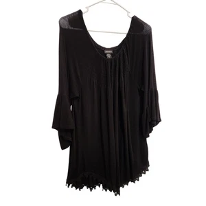 Torrid schwarz Langarm gesmokt durchsichtig Spitzenbesatz Boho Tunika Bluse Top Größe 1X  - Bild 1 von 8