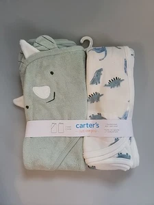 Carter's Just One You Baby Boys' Dino Hooded Bath Towel - Sage Green - Picture 1 of 4