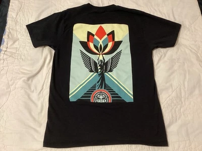 Obey Lotus Angel Graphic T Shirt Size Medium Black Short Sleeve Men's - Image 1 of 4