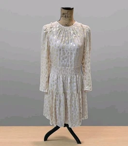 Rebecca Taylor Long Sleeve Silk Chiffon Metallic Leopard Smock Midi Dress NWOT - Picture 1 of 10