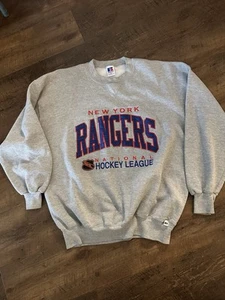 Vintage 90s New York Rangers NHL Russell Embroidered Sweatshirt Grey XXL USA - Picture 1 of 8