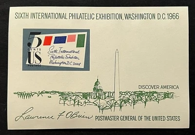 Travelstamps: US Stamps Scott #1311 Souvenir 1966 SIPEX 5c Souvenir Sheet MNH OG - Image 1 of 4