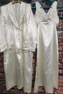 Vintage HDLD Natural Selection Nightgown Robe Peignoir Set Slip Dress XL Ivory - Picture 1 of 17