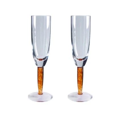 2 Denby FIRE Fluted Champagne Flute Amber Caramel Spice FREE SHIPPING - Image 1 of 4
