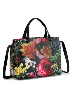 Elliot Lucca Feya Black Floral VEGAN FRIENDLY Shoulder Bag Tote Satchel Purse - Picture 1 of 8