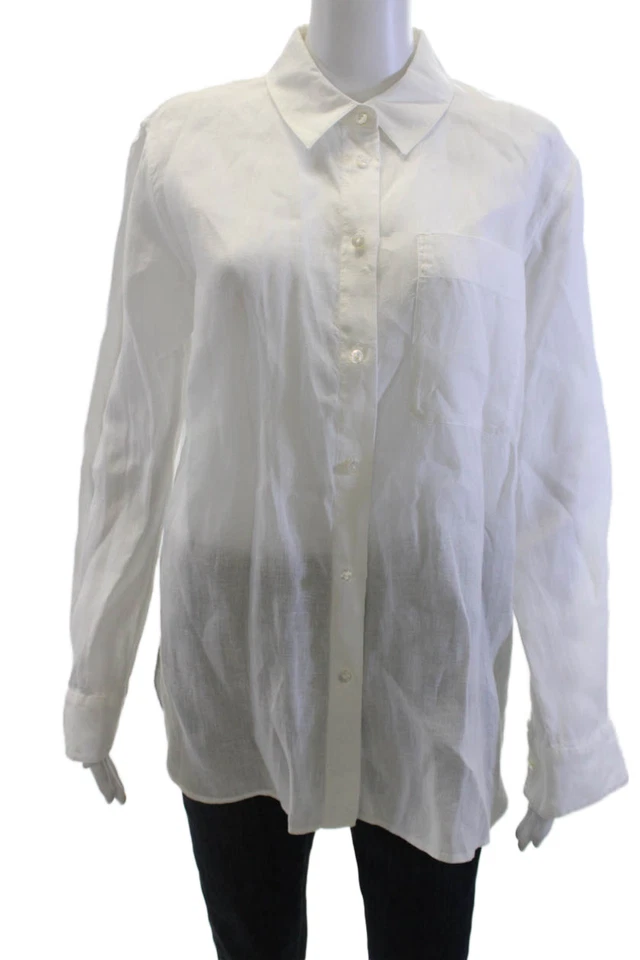 Theory Mens Linen Button Down Long Sleeves Shirt White Size Medium - Image 1 of 4