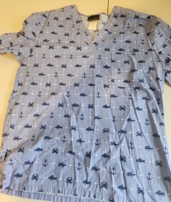 Cherokee Scrub Top Nautical Fish Anchor Crab Size Small Pre-owned - Image 1 of 2