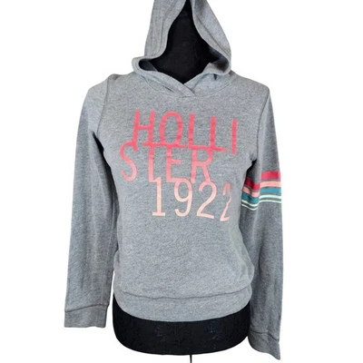 Hollister Sudadera con Capucha Gris Pullover Logo 1922 Manga a Rayas Y2K Talla XS Foto 1 de 4