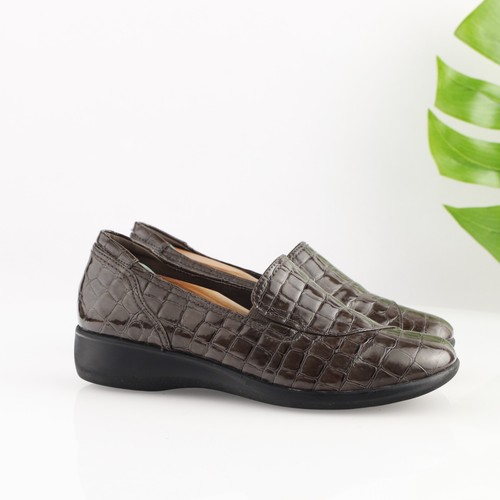 Mocassino Clarks donna Gael Angora taglia 8 M marrone vernice croc scarpa piatta slip on