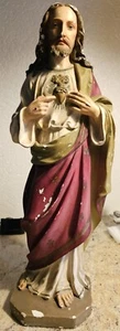 Jesus Christus aus Gips 50 cm mit Signatur? um 1900 Heiligenfigur - Bild 1 von 11