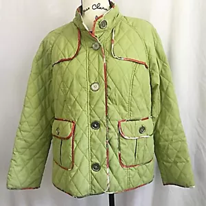 Pamela McCoy Lime Green Quilted Floral Trim Floral Lined Jacket Size M - Picture 1 of 7