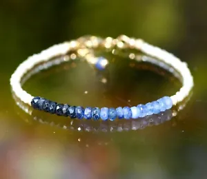 Natural Ombre Sapphire and Pearl Bracelet 14K Yellow Gold Filled 7 1/5" - 7 3/4 - Picture 1 of 4