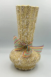 Gold & White Accent Spotting Tan 12" Vase with Multicolor Bow - Picture 1 of 11