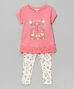 Juicy Couture Pink Lace Trim Tee & Floral Leggings Size 4T 5 6 MSRP $64 NWT  - Picture 1 of 1