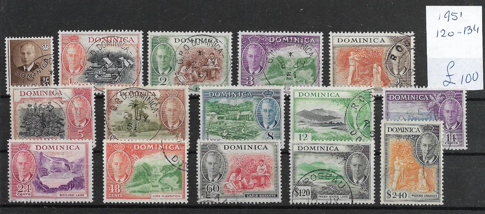 BRITISH DOMINICA @ SG 120-134- 1951 GVI DEFINITIVE SET USED Nice Priced  @GB1571 - Image 1 of 1