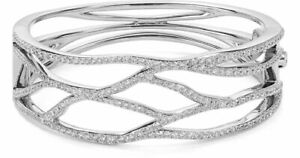 NADRI Corsage CZ Drama Bangle Hinged Bracelet Rhodium Plated Brass  MSRP $155
