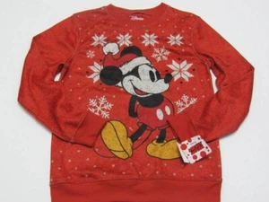 Disney Mickey Mouse with Santa Hat Girls Youth Christmas Sweater Unisex Red - Picture 1 of 10