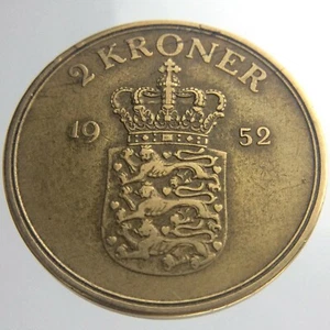 1952 Denmark 2 Kroner KM# 838.1 Circulated Coin Aluminum-Bronze W343 - Picture 1 of 6