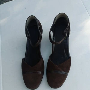 Dansko Women's Brown Suede Leather Mary Jane wedge heel open sided Shoes Size 41 - Picture 1 of 9