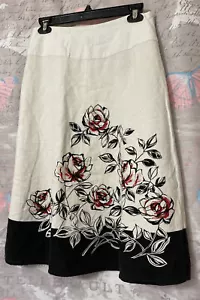 Linen Rayon Blend Maxi Skirt by TWEEDS Floral Print Sz 6 White - Picture 1 of 9