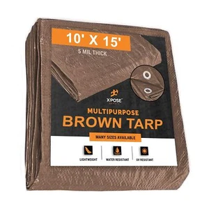 Multipurpose Protective Cover Brown Poly Tarp 10' x 15' - Durable, Water Resi... - Picture 1 of 4
