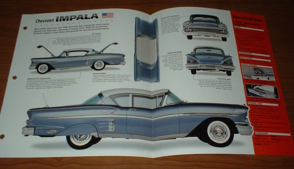 1958 CHEVY IMPALA SPEC ЛИСТ БРОШЮРА ПЛАКАТ ПЕЧАТЬ ФОТО 58 348 W-СЕРИИ - Изображение 1 из 1