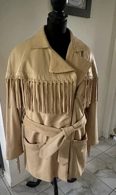 Vintage Vakko Genuine Leather Fringe Western Jacket Size Sm/Tan - Image 1 of 4