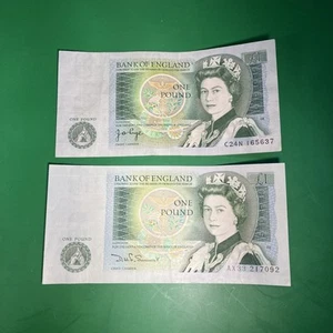Two 2x One Pound Notes 1980-88 David Somerset - Excellent condition - Picture 1 of 2