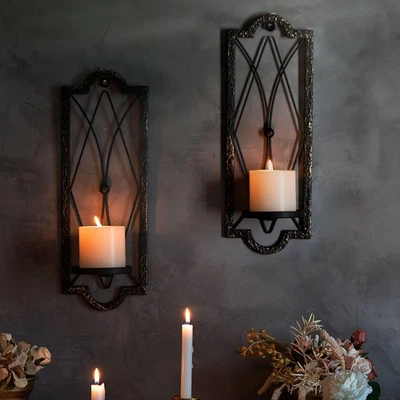 Candle Sconce(Set of 2)-Metal Wall Decorations-Rustic Home Decor-Wall Candle - Image 1 of 4