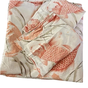 Funda nórdica Pottery Barn Queen Koi Fish color salmón +2 fundas asiáticas 3 piezas RARA - Imagen 1 de 8