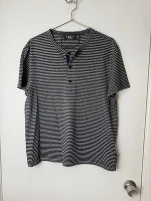 RRL Ralph Lauren Hombre Gris y Azul Marino Rayas Manga Corta Algodón Henley Camisa. L Foto 1 de 4