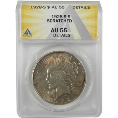 1928 S Peace Dollar AU 55 Details ANACS Silver $1 Coin SKU:I21513 - Image 1 of 4