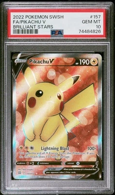 2022 POKEMON SWORD & SHIELD BRILLIANT STARS #157 FULL ART/PIKACHU V PSA 10 - Image 1 of 2