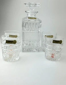 NEW Bohemia Lead Crystal Whiskey Decanter Set w/ Stopper Czech Republic 6 Piece - Picture 1 of 15