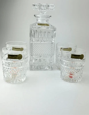 NEW Bohemia Lead Crystal Whiskey Decanter Set w/ Stopper Czech Republic 6 Piece - Image 1 of 4