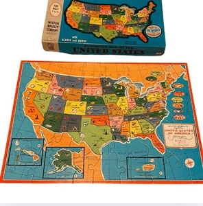 VTG United States of America & World Map 1961 Milton Bradley Two Sided Puzzle - Picture 1 of 15