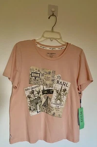 Karl Lagerfeld Paris Damen-T-Shirt PXL rosa Postkarten Baumwolle Oberteil Shirt neu mit Etikett - Bild 1 von 8