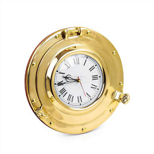 Handtooled Handcrafted Brass Porthole Clock 11"