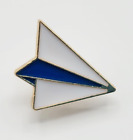 Gold Tone Paper Airplane White Blue Cartoon Enamel Brooch Pin Costume Jewelry
