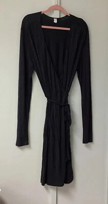 Old Navy Women's Black Wrap Long Sleeve Dress Size XL Sheer Tie Waist V Neckline - Image 1 of 4