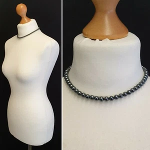 ANTHRACITE GREY METAL BEADED BARREL CLASP STATEMENT NECKLACE COSTUME JEWELLERY - Picture 1 of 5