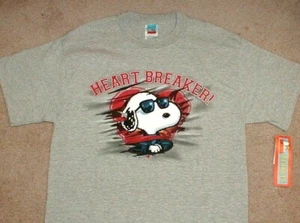 Peanuts Joe Cool Snoopy Valentines T-Shirt SS 'Heart Breaker' Gray Men's Medium - Picture 1 of 1