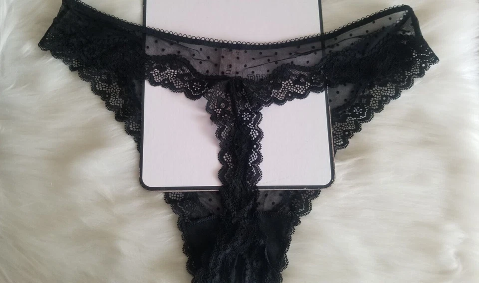 VICTORIA'S SECRET TEASE MESH LACE TRIM HIGH LEG THONG PANTY XL BLACK NWT - Image 1 of 4