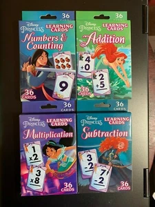 DISNEY PRINCESS MATH FLASH CARDS ADDITION MULTIPLICATION SUBTRACT NUMBERS/COUNT - Picture 1 of 17
