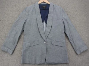 J Crew Unstructured Blazer Jacket Women 6 Blue Cotton Linen Shawl Collar H6199 - Picture 1 of 14