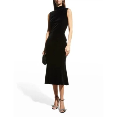 Shoshanna Velvet Cocktail Dress Sz 12 Party Black LBD Mock Neck Minimalist Glam - Image 1 of 4
