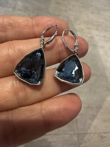 Authentic Swarovski Crystal Dangle Drop Earrings Blue & Silver Length 4cm - Picture 1 of 6