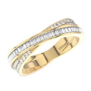 2.5 MM 18K Yellow Gold,100% Natural Round & Baguette Diamond Half Eternity Ring - Picture 1 of 10