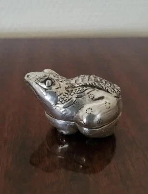 Ancien Vintage Argent 900 Crapaud Grenouille Pilulier Frog Silver Petite Boîte  - Photo 1/4